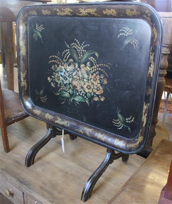 19C papier mache tray on folding stand